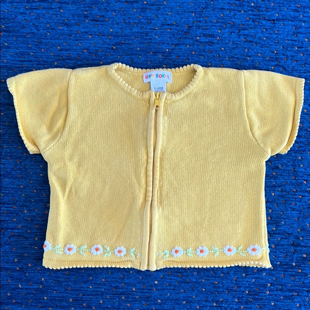 Gymboree Yellow and White Sweater with Floral Accents